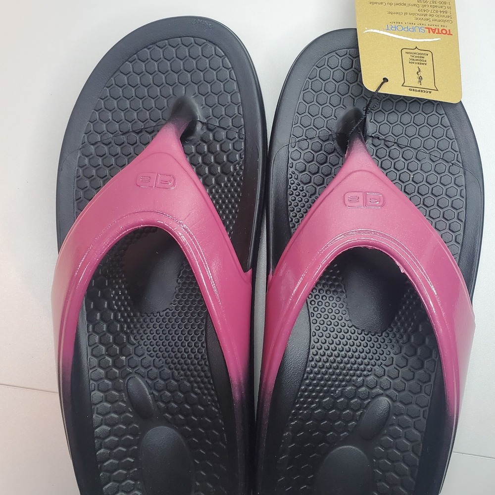 Spenco Fusion 2 Orthotic Flip Flops Womens 11 Black Pink Ombre Recovery Sandals